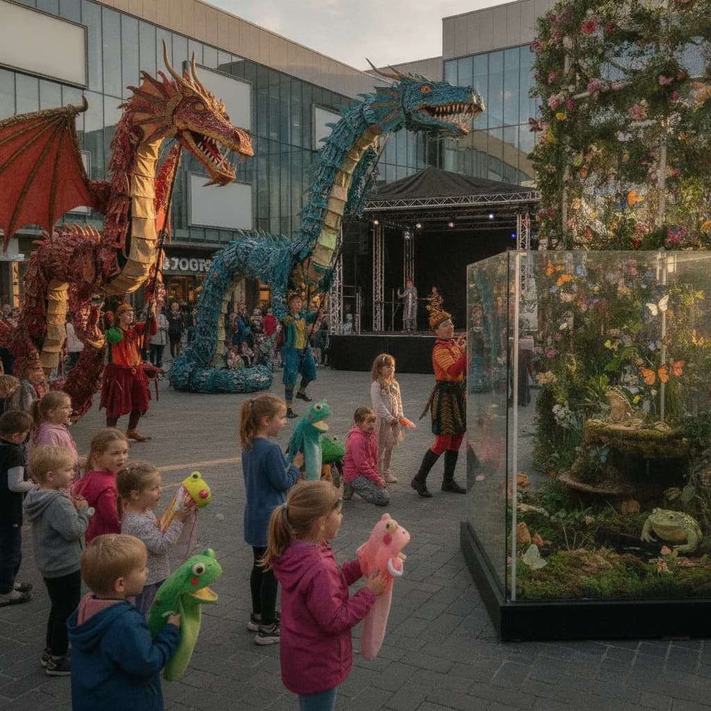 Dragoni gigantici, teatru interactiv și expoziție cu fluturi și broaște, la Iulius Town Timișoara