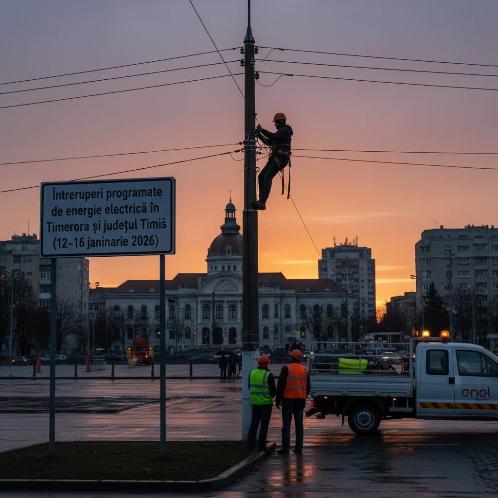 Întreruperi programate de energie electrică la Timișoara și în județul Timiș între 12 și 16 ianuarie 2026