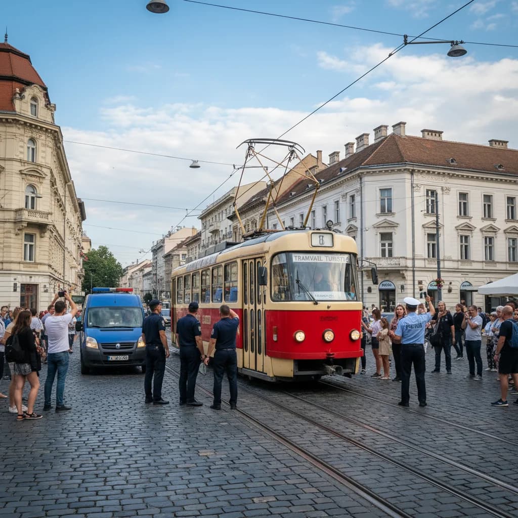 Tramvaiul Turistic, oprit în Piața Maria – trafic blocat în zona centrală