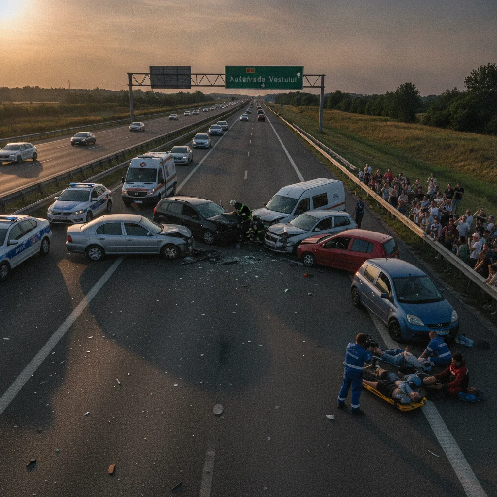 Accident grav pe A1, la kilometrul 530: cinci vehicule și 12 persoane implicate